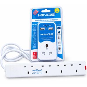 Power Guard Voltage Protector + 4-Way Extension Cable – Power Protection & Multi-Socket Adapter