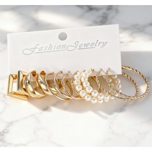 NAPIN Set Of 6 Hoops,Studs & Pearl Earring Set