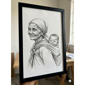 Original Old lady Connection Sketch Minimalist Framed Wall Art