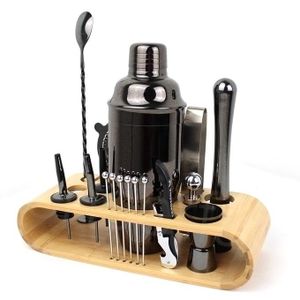 Share this product   Stainless Steel Bartender Cocktail Shaker On Bamboo Wood Stand Gift Set- Black.