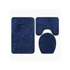 Other 3 Pcs Non-Slip Toilet Bathroom Rugs Carpets-Blue