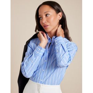 Hawes & Curtis Semi-Fitted Shirt, Single Cuff, Cotton, Colour - Blue & White Tramline Stripe