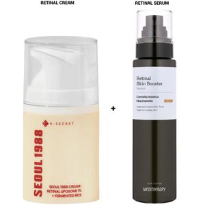 K - SECRET Seoul 1998 RETINAL Face Cream + Meditherapy RETINAL Face Serum. Give a Glass Skin Glows, Moisturizes, Makes skin Young, Removes Wrinkles, Dark Spots, Acne, Sagging Skin, Minimizes Pores, Soothes, Evens, Stimulate collagen production & skin elasticity