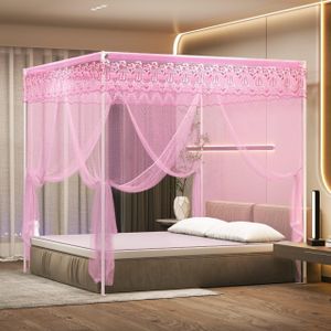 David Ultimate Protection & Cozy Mosquito Net with 4 Powder-Coated Iron Stands & 3 Doors Design Bed Net SS1 Pink