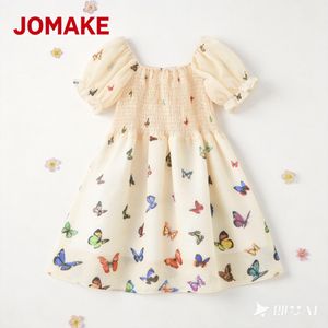 JOMAKE 1-7 years old children's princess dress, butterfly pattern, bubble sleeves，Midi Butterfly