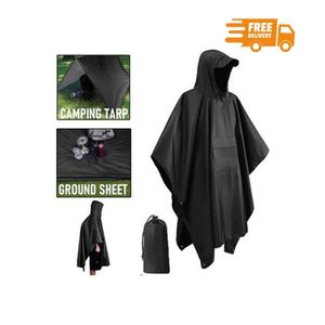 Outdoor 3in1 Hooded Waterproof Mili-tary Raincoat Poncho Motorcycle Camping Hiking Travel Rain Cover Tent