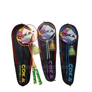 badminton racket set features two durable steel alloy rackets