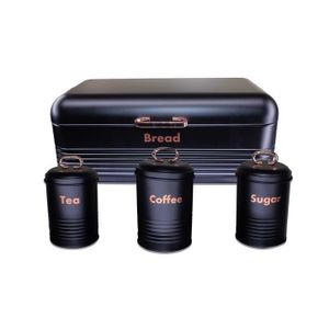 Bread Bin-Steel Design with 3 Piece Matching Sugar Tea Coffee Canister Set