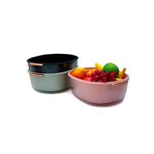 1 Piece Of Thickened Double Drain Basket Bowl Fruit Vegetable Washing Storage Bin Durable Plastic Colander- Multicolor