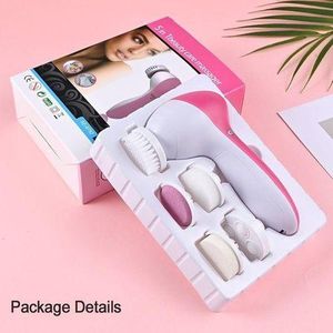 5 in 1 Spinning Facial Cleansing Brush - Pink and white 