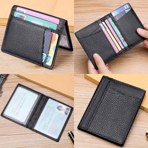 Mens Wallet Front Pocket Slim Wallet Genuine Leather ID Holder Card Case