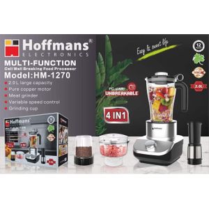 Hoffmans Multi-Function 4-in-1 Food Processor with 2.0L Capacity and Unbreakable Jar - Silver