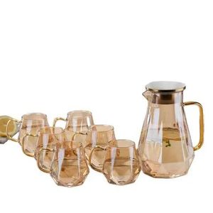 Brosilicate 6 Glasses Set And 1 Jug For Serving Hot Or Cold Drinks-Gold