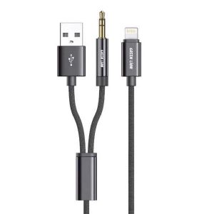 Green Lion 2-in-1 AUX Braided Cable (1.2m) - Durable Black Audio Connector - Multicolor 