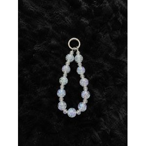 Cute Kawaii Beaded Phone Wrist Strap & Charm Holder – Iridescent Crushed Ice & Clear Spacers