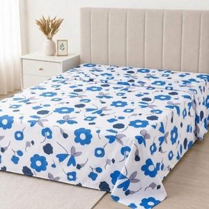 Sunbelt 4*6 2Pcs Flat Bedsheets With Mixed Polyester& Cotton (No Pillow Cases)- Floral White