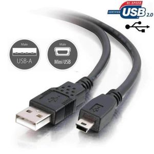 USB 2.0 hard disk cable. This is a USB 2.0 Type-A male to 5-pin Mini-B male data and charging cable, commonly used for older digital cameras, GPS units, and game controllers. 
