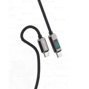 LC102 USB C to USB C Cable 5A PD 100W LED Display Cable 4ft QC5.0 PPS Super Lightning Fast Charging Type-C Phone Nylon Braided Charger Cord 480Mbps Data- Black