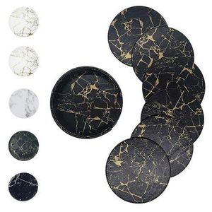Vintage Travel Themed Coaster Set with Marble Finish