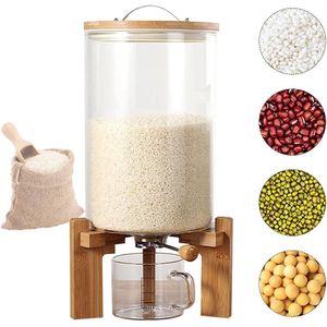 10L Glass Cereal Dispenser Flour Food Storage Tank Rice Container Countertop Moisture and Dustproof Sealed Travel Bucket with Spout Measuring Cup Sugar Flour Containers with Lids And Valve Airtight Automatic Rice Container for Kitchen Pantry Organization 