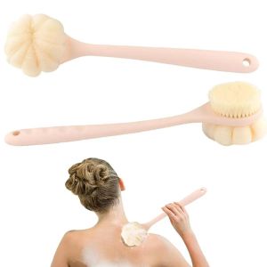 2 Pcs Body Shower Brush, Long Handle Back Scrubber Brush with Bristles and Loofah Mesh, Sponge for Skin Exfoliating, Bath Wet Dry Massage Brushing - Multicolor
