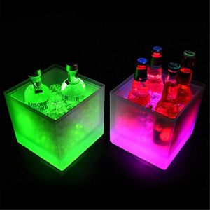 SMETA LED Ice Bucket Color Changing LED Cooler Bucket Double Layer Square Storage Cube Beer Ice Buckets, Portable Champagne Wine Drinks Cocktail Bucket for KTV Parties Bar Home Wedding 