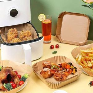 Squre Air Fryer Disposable Paper Liner, Air Fryer Natural Parchment Paper Non-Stick Air Fryer Liners Cooking Paper for Air Fryer for Baking Roasting Microwave Frying Pan 50pcs