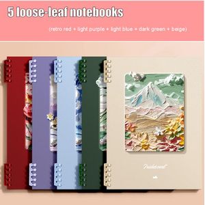 5 loose-A5 thick loose-leaf student notebook, oil painting landscape pattern diary, DIY notebook with removable inner pages.