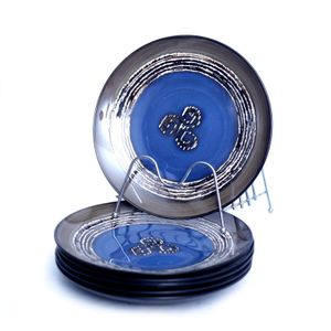 Ceramic Dinner Plates Set of 6, 10 inch Dish Set - Microwave, Oven, and Dishwasher Safe, Scratch Resistant, Modern Rustic Dinnerware- Kitchen Porcelain Serving Dishes- Blue