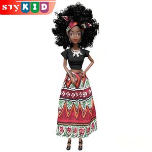 STY 30cm African Doll Articulated Posable Toy Doll With Traditional Ethnic Skirt