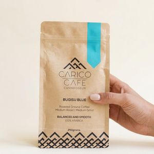 Carico Cafe Connoisseur Bugisu Blue Ground Coffee - 100% Arabica Medium Roast & Grind - 250g.