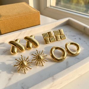 4-Pairs Geometric Hoop Vintage Earrings Set for Women - Gold