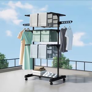 Large Clothes Airer, Foldable Clothes Drying Rack Laundry 4-Tier, Moveable, 63.5 x 128 x 173 cm, Stainess Steel, Folding Wings, Indoor Outdoor Use