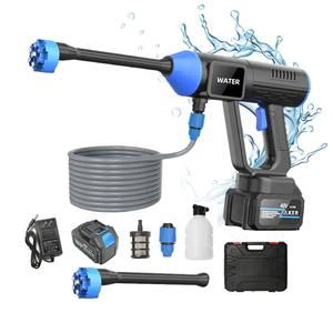 Portable cordless high-pressure washer. 