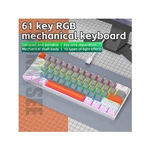 Xeno KIMZO-XK61 Type-C Powered Wired Mechanical Keyboard RGB LED Backlit 10 Kinds of Colorful Lighting Gaming and Office For Microsoft Windows and Apple IOS System Grey 