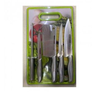 Silver Knife Set with Sharpener & Cutting Board - Multicolor