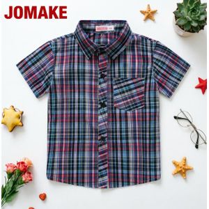 JOMAKE Boys' shirt for ages 2-9, red, blue and white retro pattern, with pockets, loose fit