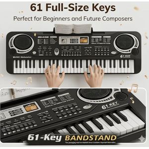 61 key portable electronic keyboard usb powered piano with sheet music and key stickers