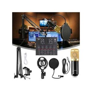 Microphone with V8 BM800 sound card kit, supporting capacitor, USB, Bluetooth, studio recording, professional karaoke - black.