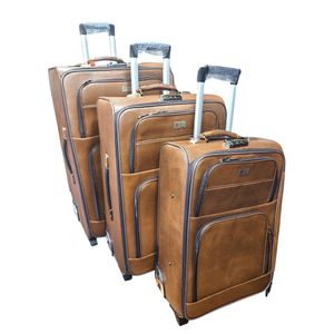 3 In 1 - Leather Luggage Suitcase Double Wheels Handle Light Weight  With Digital Lock Waterproof - Brown In Colour 