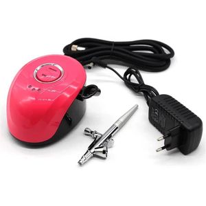 Mini Airbrush Compressor Set Air-Paint Control Suit with Dual Action Spray Gun Airbrush Kit for Arts Beauty Makeup Temporary Tattoos Cake Decorating Nail Art Crafts - Multicolor