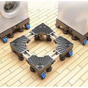 Heavy-duty multifunctional, Adjustable mobile base stand with locking wheels and support feet designed to support heavy appliances like refrigerators and washing machines.