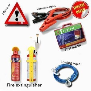 5 In 1 Warning Triangles Sign Life Saver Pair Reflector,Fire Extinguisher ,towing Rope & First Aid Kit Road Safety Emergency & Compliance Kit Set