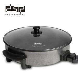 Dsp 40cm Diameter And 7.5cm Depth Electric Pizza Pan Electric Party Casserole Saucepan Skillet and Frying Pan With Cover, Multifunctional Pan with Non-Stick Coating, 5 Adjustable Temperatures With Handles And Glass Lid Frying Pan- Black
