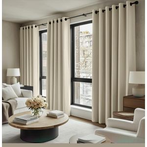 3pcs Plain Curtains- Cream - 1.5x3meters each (2 curtains and 1 sheer net)