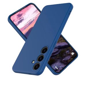 Samsung Galaxy S25 Plus Phone Case Silicone, Minimalist Ultra Thin Slim Soft Rubber Gel Solid Color Matte TPU Cute Case for Women Men, Girly Plain Aesthetic Design & Camera Blue