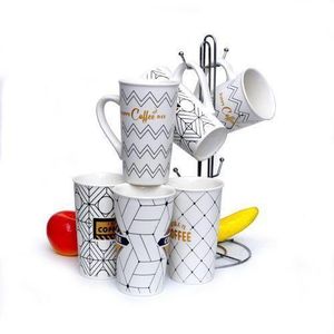 Elegant Ceramic Mug Set with Metal Storage Stand