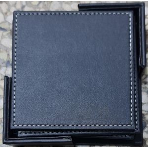 6pcs Square Leather Coasters -Black