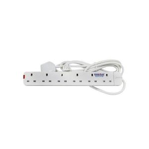 Power King 6-Socket Extension Lead – Multi-Plug Power Strip for Home & Office, White