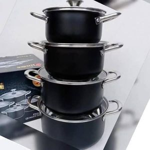 8 PC Non-stick Saucepans Cookware Dishes Pots Cooking Pans -Black